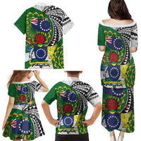 Cook Islands Independence Day Family Matching Puletasi and Hawaiian Shirt National Flag and Emblem with Tatau Tattoo
