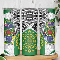 Cook Islands Independence Day Skinny Tumbler National Flag and Emblem with Tatau Tattoo