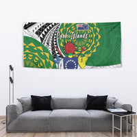 Cook Islands Independence Day Tapestry National Flag and Emblem with Tatau Tattoo