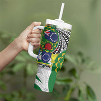 Cook Islands Independence Day Tumbler With Handle National Flag and Emblem with Tatau Tattoo