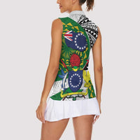 Cook Islands Independence Day Women Sleeveless Polo Shirt National Flag and Emblem with Tatau Tattoo