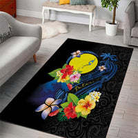 Palau Independence Day Area Rug Melanesian Tattoo with Hibiscus