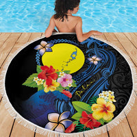 Palau Independence Day Beach Blanket Melanesian Tattoo with Hibiscus