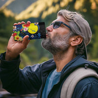 Palau Independence Day 4 in 1 Can Cooler Tumbler Melanesian Tattoo with Hibiscus