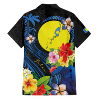 Palau Independence Day Family Matching Off Shoulder Short Dress and Hawaiian Shirt Melanesian Tattoo with Hibiscus