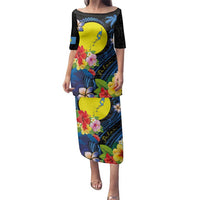 Palau Independence Day Family Matching Puletasi and Hawaiian Shirt Melanesian Tattoo with Hibiscus