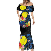 Palau Independence Day Mermaid Dress Melanesian Tattoo with Hibiscus