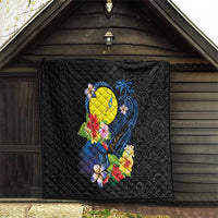 Palau Independence Day Quilt Melanesian Tattoo with Hibiscus