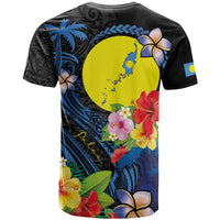 Palau Independence Day T Shirt Melanesian Tattoo with Hibiscus