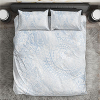 Hawaiian Turtles and Leis Bedding Set Tribal Kakau Pattern Airy White Blue Cloud Vibe