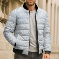 Hawaiian Turtles and Leis Bomber Puffer Jacket Tribal Kakau Pattern Airy White Blue Cloud Vibe