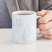 Hawaiian Turtles and Leis Ceramic Mug Tribal Kakau Pattern Airy White Blue Cloud Vibe