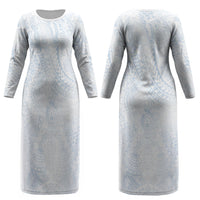 Hawaiian Turtles and Leis Couples Matching Long Sleeve Bodycon Dress and Hawaiian Shirt Tribal Kakau Pattern Airy White Blue Cloud Vibe LT03 - Polynesian Pride