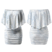 Hawaiian Turtles and Leis Couples Matching Off Shoulder Short Dress and Hawaiian Shirt Tribal Kakau Pattern Airy White Blue Cloud Vibe LT03 - Polynesian Pride