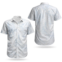Hawaiian Turtles and Leis Couples Matching Short Sleeve Bodycon Dress and Hawaiian Shirt Tribal Kakau Pattern Airy White Blue Cloud Vibe LT03 - Polynesian Pride