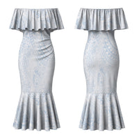 Hawaiian Turtles and Leis Family Matching Mermaid Dress and Hawaiian Shirt Tribal Kakau Pattern Airy White Blue Cloud Vibe LT03 Mom's Dress White - Polynesian Pride