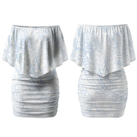 Hawaiian Turtles and Leis Family Matching Off Shoulder Short Dress and Hawaiian Shirt Tribal Kakau Pattern Airy White Blue Cloud Vibe LT03 Mom's Dress White - Polynesian Pride