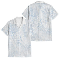 Hawaiian Turtles and Leis Family Matching Off Shoulder Short Dress and Hawaiian Shirt Tribal Kakau Pattern Airy White Blue Cloud Vibe LT03 Dad's Shirt - Short Sleeve White - Polynesian Pride