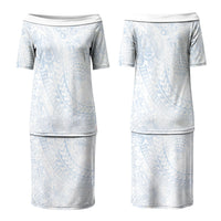Hawaiian Turtles and Leis Family Matching Puletasi and Hawaiian Shirt Tribal Kakau Pattern Airy White Blue Cloud Vibe LT03 Mom's Dress White - Polynesian Pride