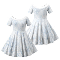 Hawaiian Turtles and Leis Family Matching Puletasi and Hawaiian Shirt Tribal Kakau Pattern Airy White Blue Cloud Vibe LT03 Daughter's Dress White - Polynesian Pride