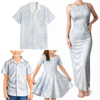 Hawaiian Turtles and Leis Family Matching Tank Maxi Dress and Hawaiian Shirt Tribal Kakau Pattern Airy White Blue Cloud Vibe LT03 - Polynesian Pride