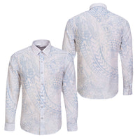 Hawaiian Turtles and Leis Family Matching Tank Maxi Dress and Hawaiian Shirt Tribal Kakau Pattern Airy White Blue Cloud Vibe LT03 Dad's Shirt - Long Sleeve White - Polynesian Pride