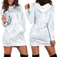 Hawaiian Turtles and Leis Hoodie Dress Tribal Kakau Pattern Airy White Blue Cloud Vibe