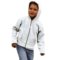 Hawaiian Turtles and Leis Kid Hoodie Tribal Kakau Pattern Airy White Blue Cloud Vibe