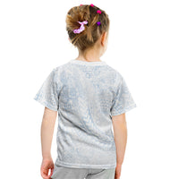 Hawaiian Turtles and Leis Kid T Shirt Tribal Kakau Pattern Airy White Blue Cloud Vibe
