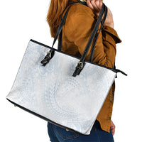 Hawaiian Turtles and Leis Leather Tote Bag Tribal Kakau Pattern Airy White Blue Cloud Vibe