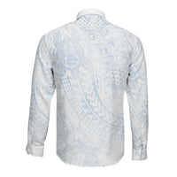 Hawaiian Turtles and Leis Long Sleeve Button Shirt Tribal Kakau Pattern Airy White Blue Cloud Vibe LT03 - Polynesian Pride