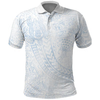 Hawaiian Turtles and Leis Polo Shirt Tribal Kakau Pattern Airy White Blue Cloud Vibe LT03 White - Polynesian Pride