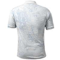 Hawaiian Turtles and Leis Polo Shirt Tribal Kakau Pattern Airy White Blue Cloud Vibe LT03 - Polynesian Pride