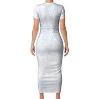 Hawaiian Turtles and Leis Short Sleeve Bodycon Dress Tribal Kakau Pattern Airy White Blue Cloud Vibe LT03 - Polynesian Pride