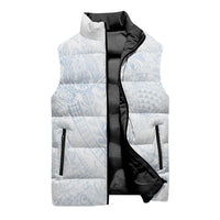 Hawaiian Turtles and Leis Sleeveless Puffer Jacket Tribal Kakau Pattern Airy White Blue Cloud Vibe