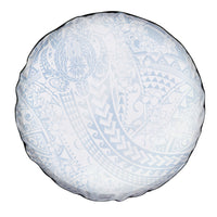 Hawaiian Turtles and Leis Spare Tire Cover Tribal Kakau Pattern Airy White Blue Cloud Vibe