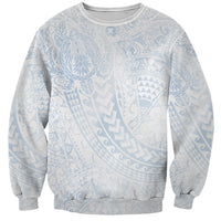 Hawaiian Turtles and Leis Sweatshirt Tribal Kakau Pattern Airy White Blue Cloud Vibe