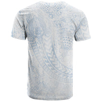 Hawaiian Turtles and Leis T Shirt Tribal Kakau Pattern Airy White Blue Cloud Vibe