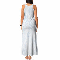 Hawaiian Turtles and Leis Tank Maxi Dress Tribal Kakau Pattern Airy White Blue Cloud Vibe LT03 - Polynesian Pride
