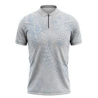 Hawaiian Turtles and Leis Zipper Polo Shirt Tribal Kakau Pattern Airy White Blue Cloud Vibe LT03 White - Polynesian Pride
