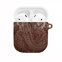 Hawaiian Turtles and Leis AirPods Case Tribal Kakau Pattern Mocha Mousse Color