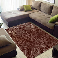 Hawaiian Turtles and Leis Area Rug Tribal Kakau Pattern Mocha Mousse Color
