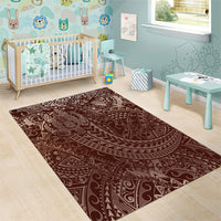 Hawaiian Turtles and Leis Area Rug Tribal Kakau Pattern Mocha Mousse Color
