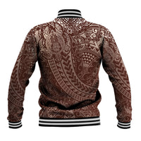 Hawaiian Turtles and Leis Baseball Jacket Tribal Kakau Pattern Mocha Mousse Color