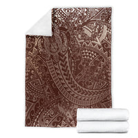 Hawaiian Turtles and Leis Blanket Tribal Kakau Pattern Mocha Mousse Color