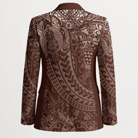 Hawaiian Turtles and Leis Blazer Tribal Kakau Pattern Mocha Mousse Color