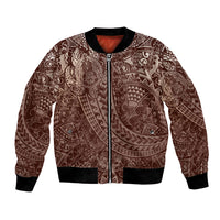 Hawaiian Turtles and Leis Bomber Jacket Tribal Kakau Pattern Mocha Mousse Color