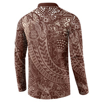 Hawaiian Turtles and Leis Button Sweatshirt Tribal Kakau Pattern Mocha Mousse Color