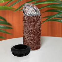 Hawaiian Turtles and Leis 4 in 1 Can Cooler Tumbler Tribal Kakau Pattern Mocha Mousse Color