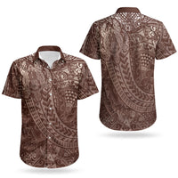 Hawaiian Turtles and Leis Couples Matching Mermaid Dress and Hawaiian Shirt Tribal Kakau Pattern Mocha Mousse Color LT03 - Polynesian Pride